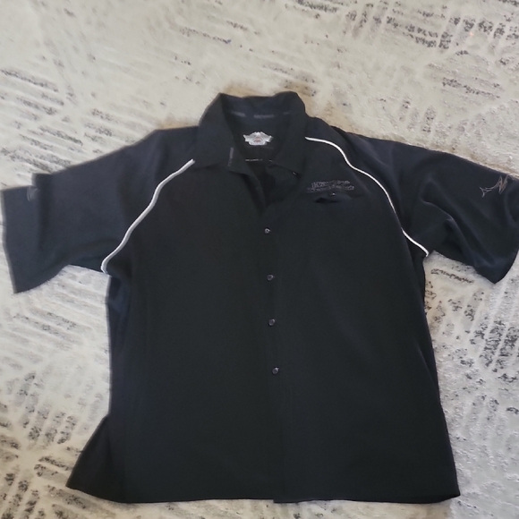 Harley-Davidson Other - Harley-Davidson Vtg Y2k Black Casual Bottom Down Shirt with White Trim